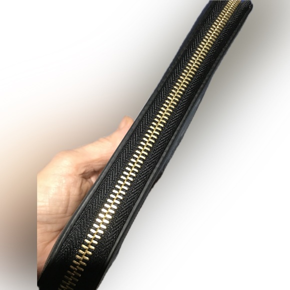 DESERI Black Leather and Gold Handware Paris Wristlet Clutch Paris Hand Painted - Picture 9 of 16